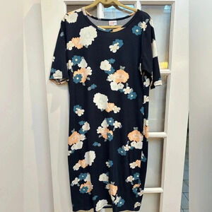 LuLaRoe Navy Floral Cherry Blossom Fitted Julia Midi Dress Size Women’s XL
